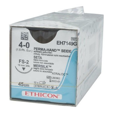 Neabsorbovateľný steh Ethicon Perma-Hand EH7149G s ihlou 3/8 19mm USP 4/0 čierny - 1 ks.
