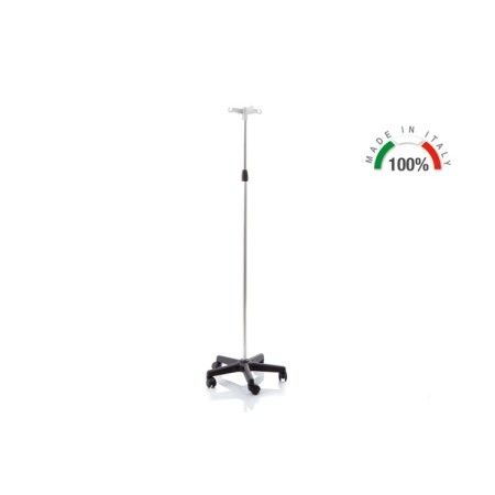 Hypodermoclysis Stand In Anodized Aluminum - 4 Hooks On Wheels
