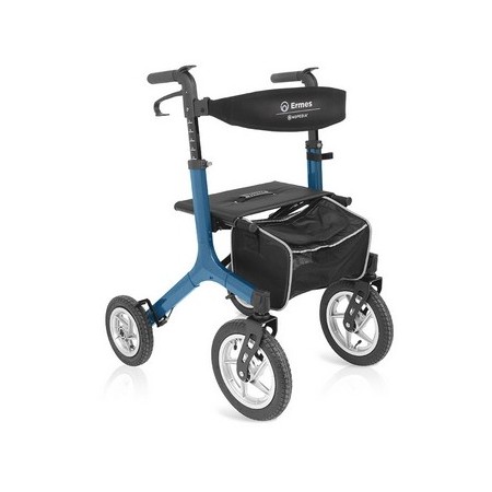 Rollator pieghevole ERMES (azzurro) in alluminio con 4 ruote pneumatiche