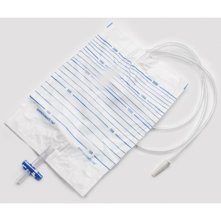 Pungă de urină de 2000 ml cu tub de 90 cm și supapă antireflux - pachet de 10.