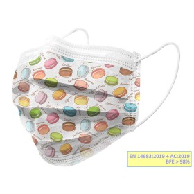 Gisafe 98% 3-ply filtering surgical mask type iir with elastic bands - adults - macarones - flowpack - pack. 10 pcs.