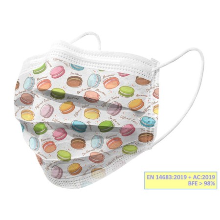 Gisafe filterend chirurgisch masker 98% 3-laags type IIR met elastische banden - volwassenen - macarones - flowpack - pack 10 st