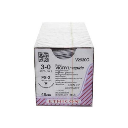 Suture résorbable Ethicon Vicryl Rapid V2930G en 42 jours - aiguille 3/0 19 mm