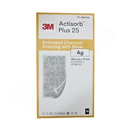 3M Actisorb Plus 25 Actieve Koolverband met Zilver, MAP190, 10,5 cm x 19 cm - 10 st.