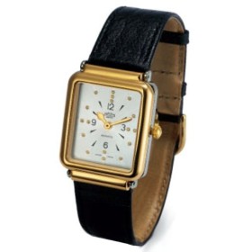 Orologio tattile per ciechi, (non vedenti), modello Unisex, con cassa rettangolare bicolore in acciaio e oro piccola