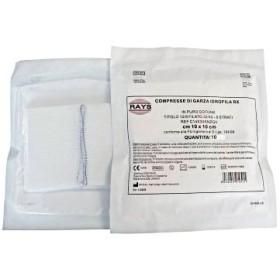 Compresa de gasa plegada de algodón estéril 10 x 10 cm 16 capas - 10 uds. Compresa de gasa plegada de algodón estéril 10 x 10 cm 16 capas - 10 uds.